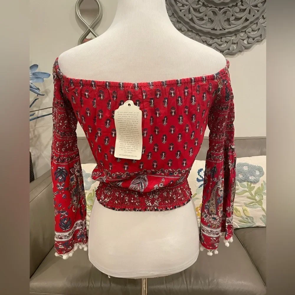 Band of Gypsies Smocked Bell Sleeve Crop Top - Picture 17 of 17